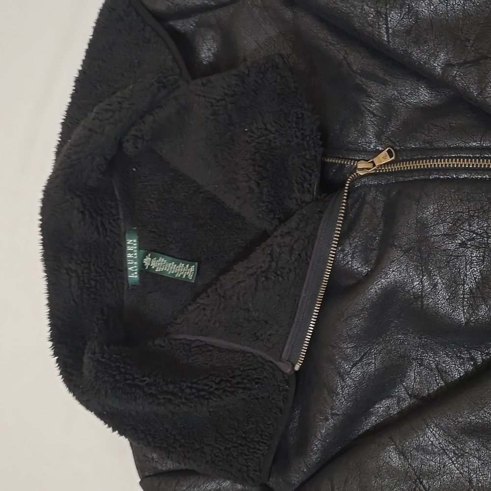 Ralph Lauren Black Leather Moto Jacket with Asymmetrical Zipper XL - Picture 2 of 9